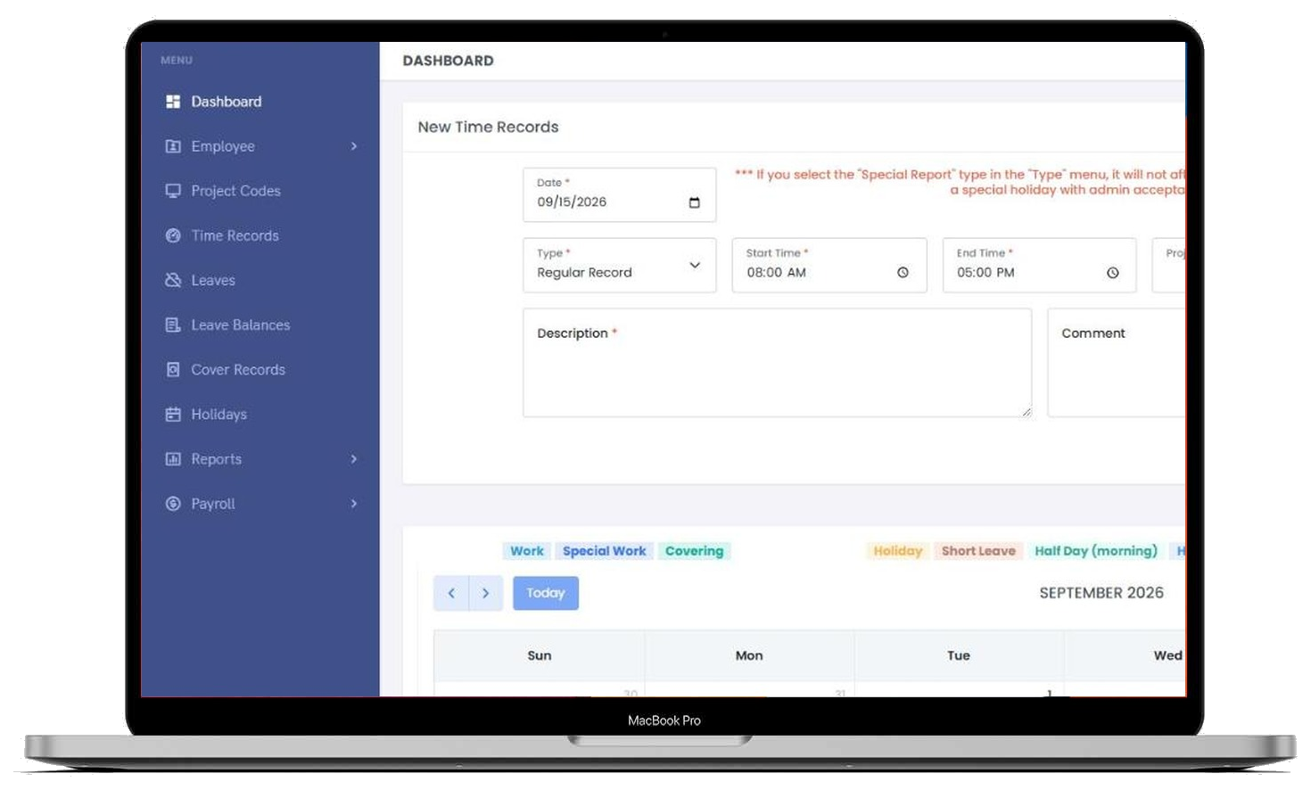 CSS HR dashboard shown on a MacBook Pro